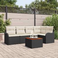 Tuinbankenset met opslag 6 pcs Zwart en Crème poly rattan - thumbnail