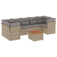 8-delige Loungeset met kussens poly rattan beige - thumbnail