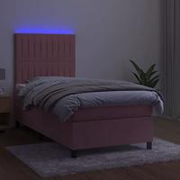 Boxspring met matras en LED fluweel roze 90x190 cm - thumbnail