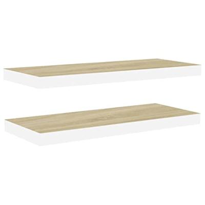 VidaXL Wandschappen zwevend 2 st 80x23,5x3,8 cm mdf eikenkleurig wit VidaXL Wandschappen zwevend 2 st 80x23,5x3,8 cm mdf eikenkleurig wit