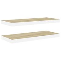 VidaXL Wandschappen zwevend 2 st 80x23,5x3,8 cm mdf eikenkleurig wit - thumbnail