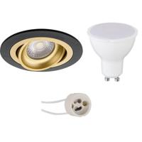 LED Inbouwspots Set - GU10 Fitting - Zwart/Goud - 6W - 4200K Natuurlijk Wit - Kantelbaar Ø92mm - thumbnail