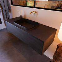 Badkamermeubelset Mondiaz Erin 120 cm met 1 Lade met RIDGE Wastafel Midden Urban Zonder Kraangaten Greeploos Mat Dark Brown - thumbnail