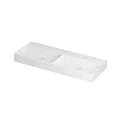 INK United Wastafel Porselein Dubbel met 2 Kraangaten incl. Porseleinen Click Plug en Verborgen Overloop Systeem - 1200x450x110 mm - Mat Wit