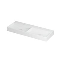 INK United Wastafel Porselein Dubbel met 2 Kraangaten incl. Porseleinen Click Plug en Verborgen Overloop Systeem - 1200x450x110 mm - Mat Wit - thumbnail