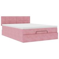 Ottoman bed met matras en LED's 140x190cm fluweel roze - thumbnail