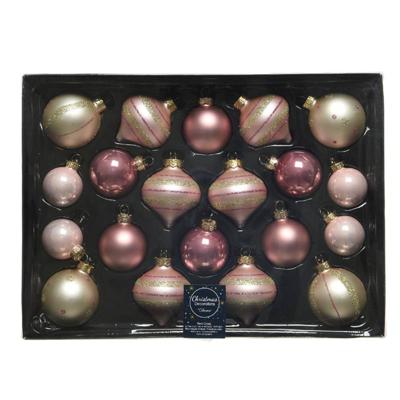 Kerstballenset glas 20 stuks luxe roze