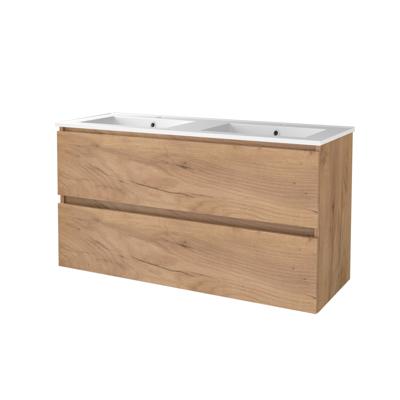 Badmeubelset BWS Salt 120x46cm Greeploos 2 Lades Met Wastafel Porselein 2 Kraangaten Whisky Oak