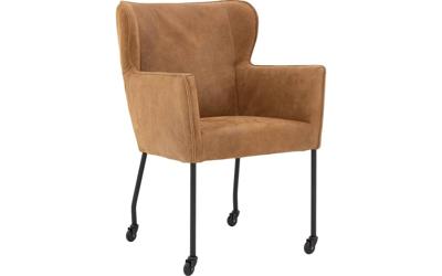 Goossens Excellent Eetkamerstoel Leogang donkerbruin leer met armleuning en met wielenZwart skater wiel met zwarte kap, elegant chic
