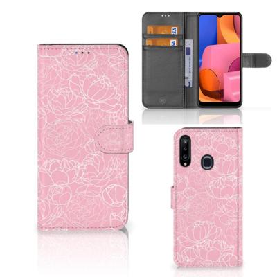 Samsung Galaxy A20s Hoesje White Flowers | Portemonnee hoesje