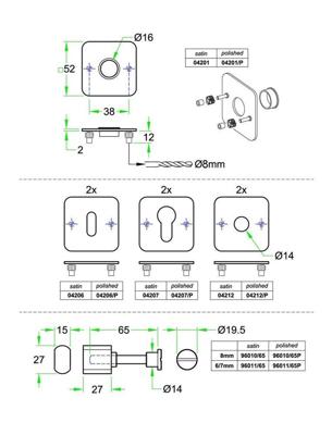 Krukrozet paar 4knt SF2 rvs glans