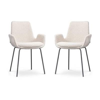 Nolon Nora-Eef eetkamerstoel bouclé beige - zwart onderstel - set van