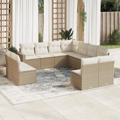 11-delige Tuinset met kussens poly rattan beige