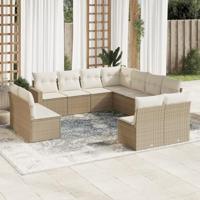 11-delige Tuinset met kussens poly rattan beige - thumbnail