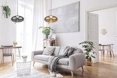 Searchlight Hanglamp GlasLisbon roodkoper met amber rondglas - 75131-1AM