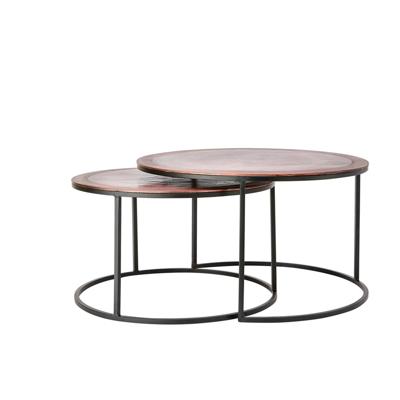Light & Living Salontafel Talca Set van 2 stuks, 65/75cm - Antiek Koper/Zwart - Rond