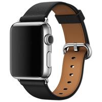 Klassieke knop lederen polsband horlogeband voor Apple Watch serie 3 & 2 & 1 38mm (zwart) - thumbnail
