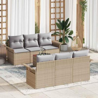 Tuinbankenset met kussen 7 pcs Beige poly rattan