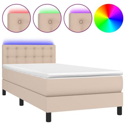 Boxspring met matras en LED kunstleer cappuccinokleur 140x190cm