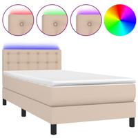 Boxspring met matras en LED kunstleer cappuccinokleur 120x200cm - thumbnail