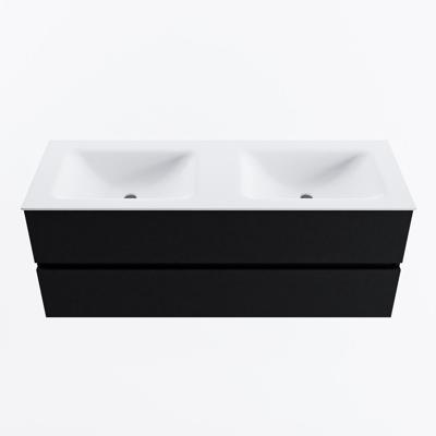 MONDIAZ VICA 130cm badmeubel onderkast Urban 2 lades. Wastafel CLOUD dubbel zonder kraangat, kleur Talc.