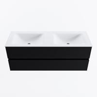 MONDIAZ VICA 130cm badmeubel onderkast Urban 2 lades. Wastafel CLOUD dubbel zonder kraangat, kleur Talc. - thumbnail