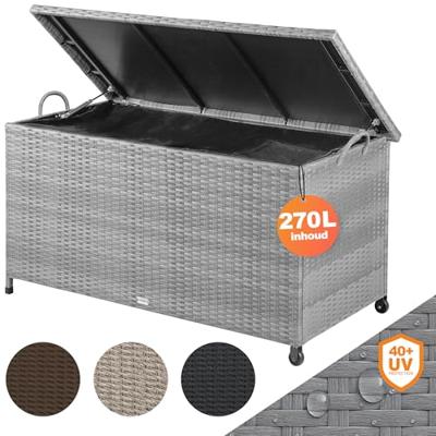 Polyrattan Kussenbox Grijs 122x56x61cm met wielen Polyrattan Kussenbox Grijs 122x56x61cm met wielen