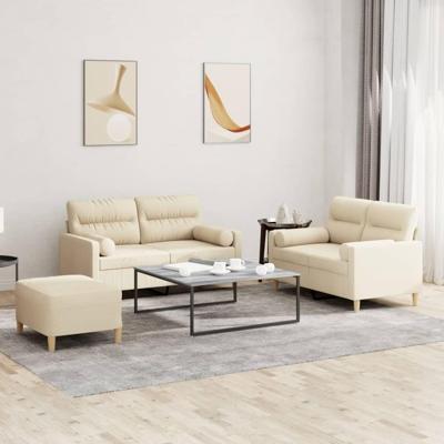 3-delige Loungeset met kussens stof crèmekleurig