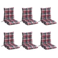 Stoelkussens 6 st lage rug ruitpatroon oxford stof rood - thumbnail