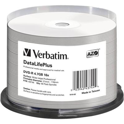 Verbatim 43744 DVD-R disc 4.7 GB 50 stuk(s) Spindel Bedrukbaar Verbatim 43744 DVD-R disc 4.7 GB 50 stuk(s) Spindel Bedrukbaar