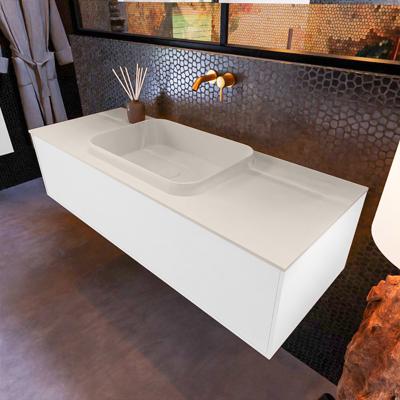 Badkamermeubelset Mondiaz Erin 120 cm met 1 Lade met RIDGE Wastafel Midden Linen Zonder Kraangaten Greeploos Mat Talc