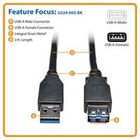 Tripp Lite U324-003-BK 0,91 m USB 3.0 (Gen 1) USB A 2 x USB A zwart - thumbnail