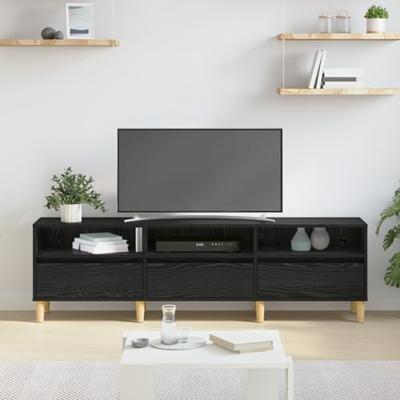 TV-kast met lade Zwart Eiken 150 x 30 x 45 cm Bewerkt hout