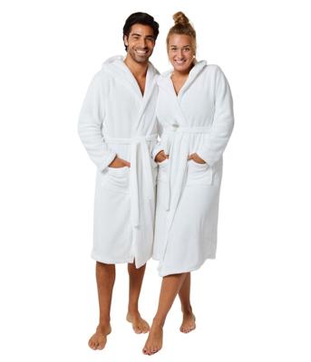 Witte fleece badjas met capuchon-xl/xxl