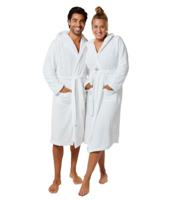 Witte fleece badjas met capuchon-xl/xxl - thumbnail