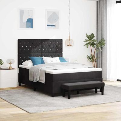 Boxspringbed met Matras & Bank Zwart 140x190 cm Fluweel