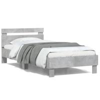 Bedframe met hoofdbord en LED-verlichting betongrijs 100x200 cm - thumbnail