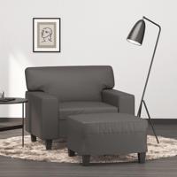 Fauteuil met voetenbank 60 cm kunstleer grijs - thumbnail