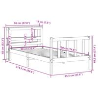 Bedframe met hoofdbord massief grenenhout wasbruin 90x190 cm - thumbnail