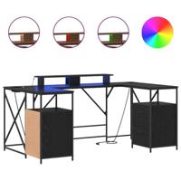 Bureau met lade Zwart eiken 182 x 101 x 87.5 cm Bewerkt hout - thumbnail