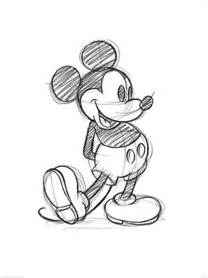 Kunstdruk Mickey Mouse - Sketched Single 60x80cm