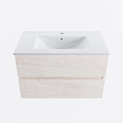 MONDIAZ VICA 80cm badmeubel onderkast Underlayment 2 lades. Wastafel DENIA midden 1 kraangat, kleur Glanzend Wit.