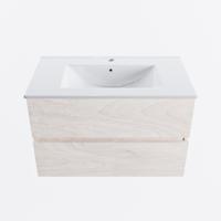 MONDIAZ VICA 80cm badmeubel onderkast Underlayment 2 lades. Wastafel DENIA midden 1 kraangat, kleur Glanzend Wit. - thumbnail