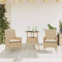 3-delige Tuinset met kussens poly rattan en glas beige - thumbnail