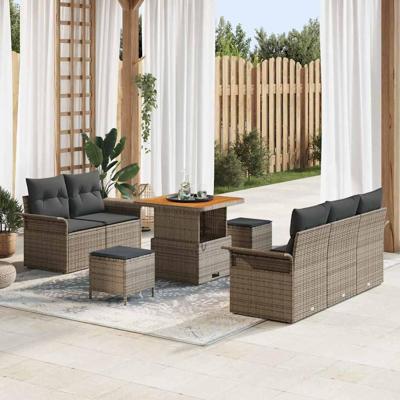Tuinbankenset met kussen 8 pcs Grijs poly rattan