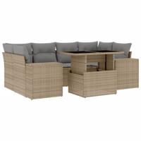 7-delige Loungeset met kussens poly rattan beige - thumbnail