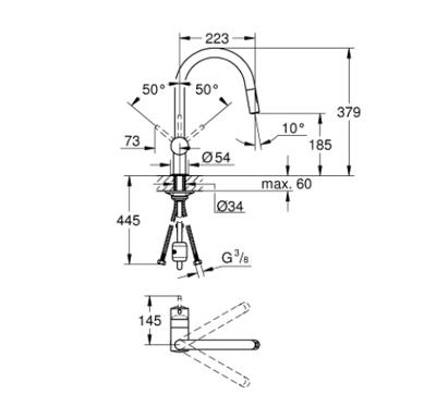 Keukenmengkraan GROHE Minta C-Uitloop Uittrekbare Dual Spray Hard Graphite Geborsteld