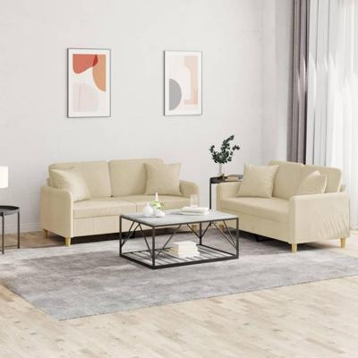 2-delige Loungeset met kussens stof crèmekleurig