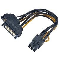 Akasa Stroom Adapter [2x SATA-stroomstekker - 1x PCIe-stekker 6-polig] 0.15 m Zwart, Geel - thumbnail