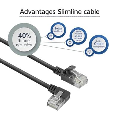 ACT Zwarte 2 meter U/UTP CAT6A LSZH slimline patchkabel met RJ45 connectoren. recht naar 90° haaks - thumbnail